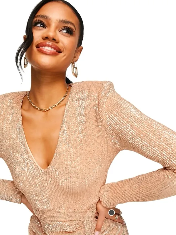 NWT Lavish Alice Pleated Micro Mini Sequin Mini Dress in Rose Gold Size 12 - Image 4