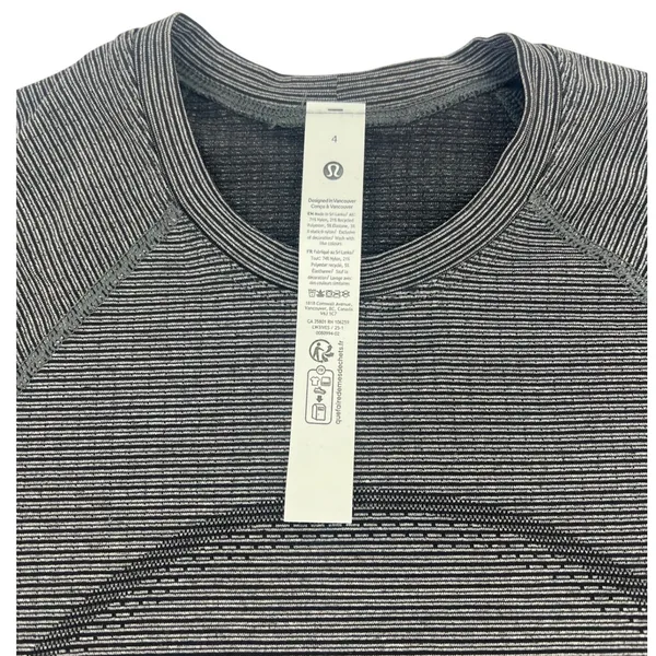 Lululemon Swiftly Tech Cropped Short Sleeve Black White Stripe Size 4‎ - Image 5