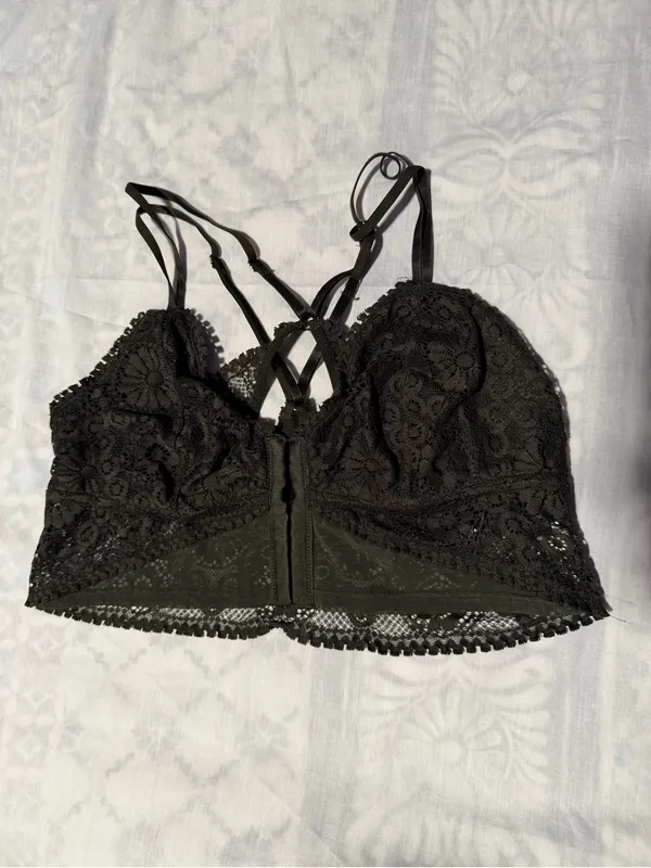 aerie joy Olive Lace Front-Closure Bralette size L NON PADDED. - Image 4