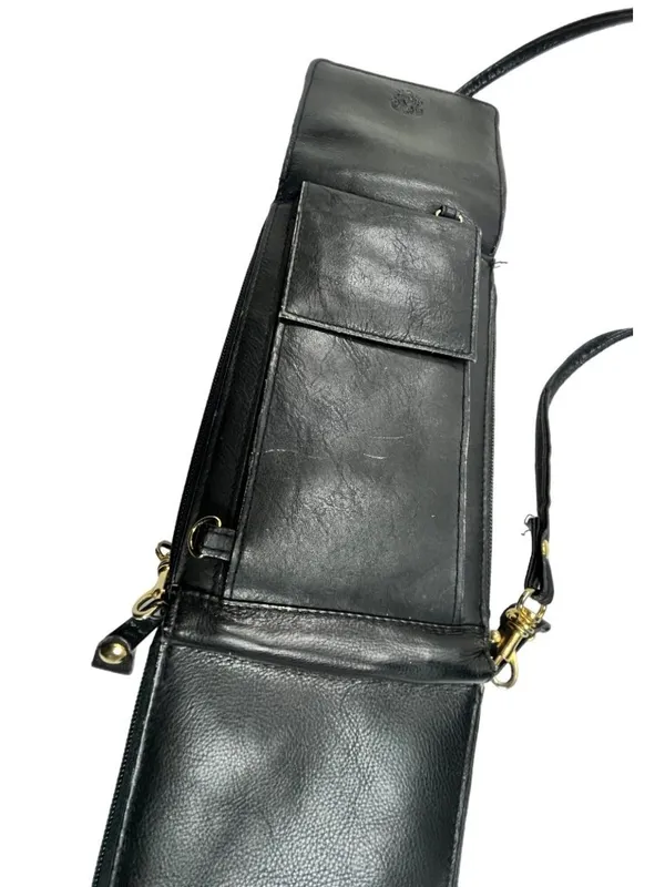 Black Leather Crossbody Bag With Adjustable Strap & Multiple Pockets 39I Size 8 - Image 3