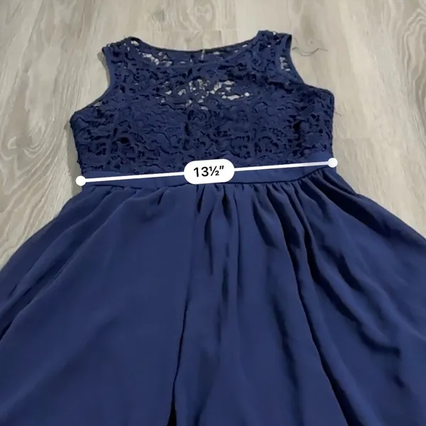 Lulus Romantic Tale Navy Blue Crochet Lace Open‎ Back Mini Skater Dress Size M - Image 12