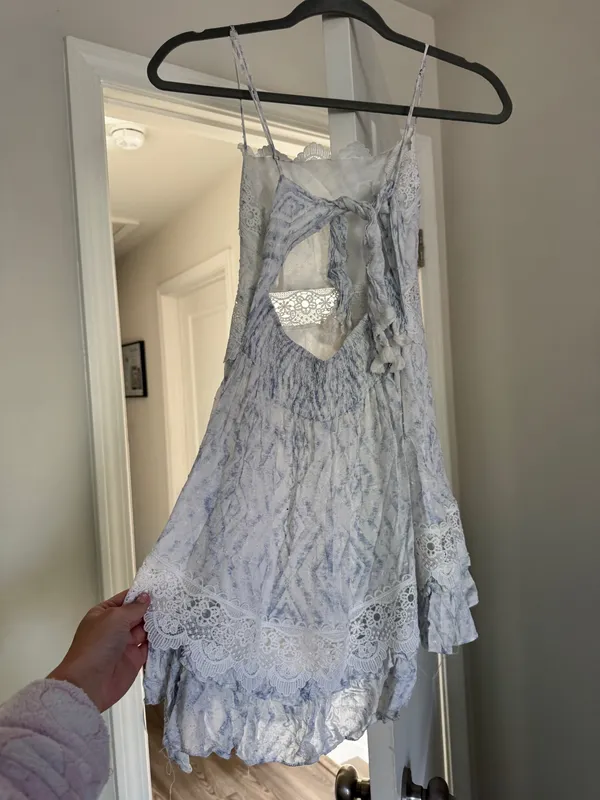 Olivaceous White and blue lace mini dress - Image 2