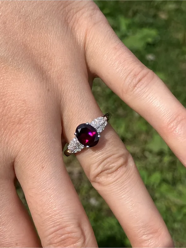 Rhodolite Garnet Moissanite Arthritis Friendly Ring Size 8 - Image 2