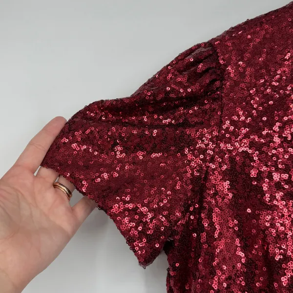 Marina Womens Red Sequin‎ Short Sleeve Shift Cocktail Party Dress Size 14 - Image 3