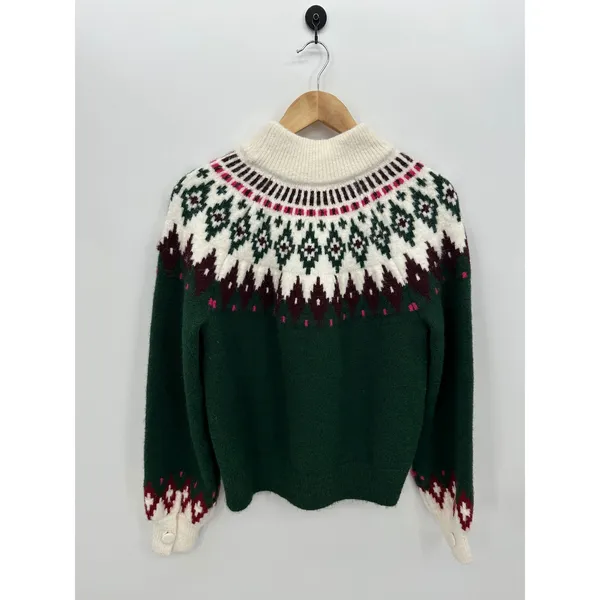 Lands End Green Fair Isle Turtleneck Sweater Nordic Après Ski Christmas Winter S - Image 4