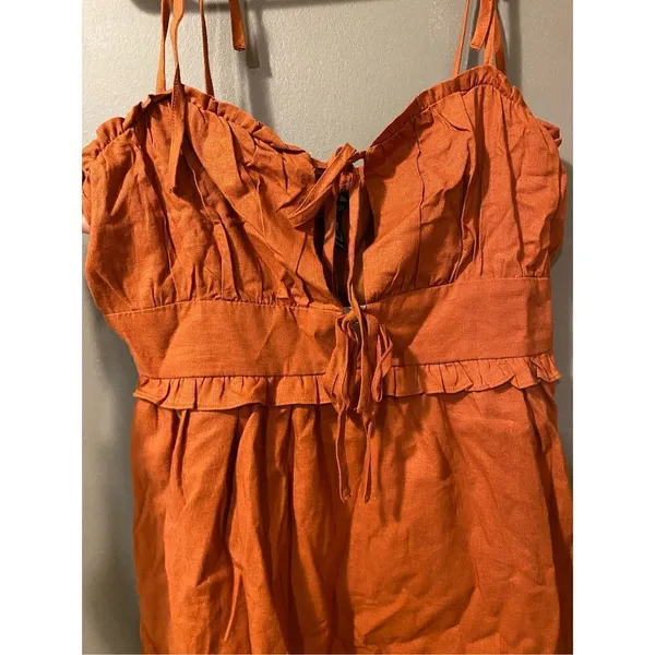 Forever 21 Auburn Woven Spaghetti Strap Tie Mini Dress Size Medium NWT - Image 3