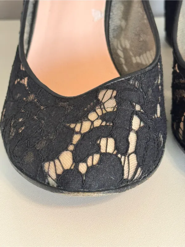 Kate Spade New York Black Lace Ankle Strap Block‎ Heel Pumps 10.5M - Image 4