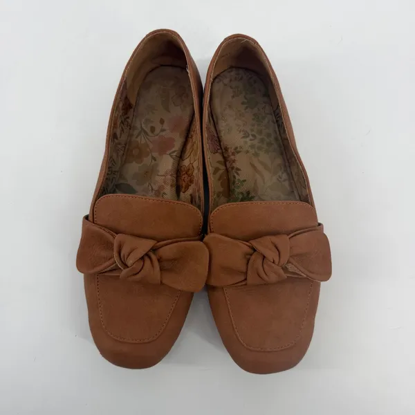 b.o.c. Womens Tan Faux Leather Bow Loafer Flats Floral Lining‎ Size 10M - Image 2