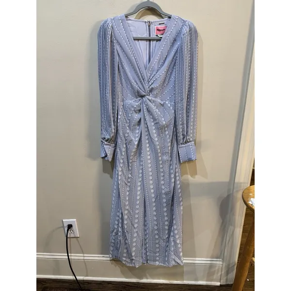 Kate Spade Pearl Drops Degrade Dress LONG SLEEVE‎ GOWN MIDI Size 2 Pleated Silky - Image 4