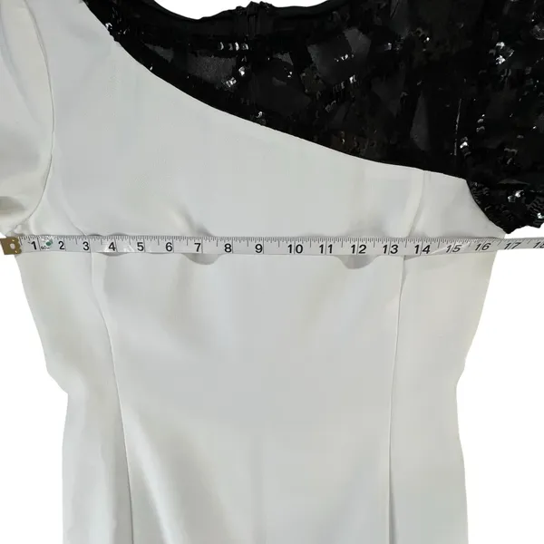 Angel Sanchez Sheath Dress 6‎ White Black Sequined Sheer Minimalist Renaissance - Image 8