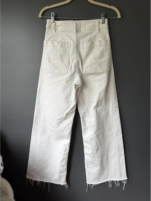 Zara The Marine Straight White Cropped Raw Hem Jeans Size EUR 34 / US 2 - Image 2