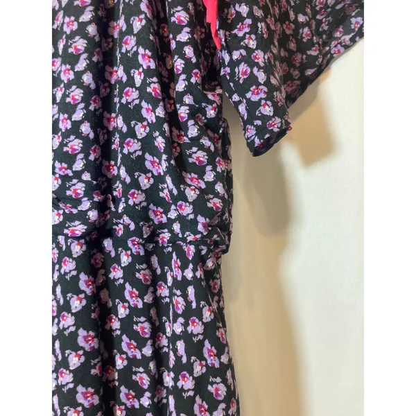 Free People Purple Pink Floral Asymmetrical Cold Shoulder Tie Mini Dress Large - Image 8