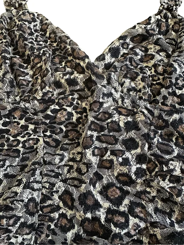 Express Mesh Lace Animal Print Babydoll Ruched Y2K Indie Sleaze Edgy Mob Wife - Image 4