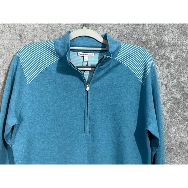 Peter Millar Quarter Zip Pullover Large Gypsy Blue Striped Preppy Nautical NWT - Image 2