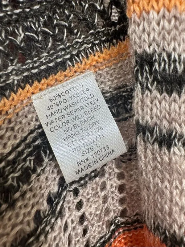 Umgee Striped Boho Fringe Hem Open Cardigan Tan Orange Black - Image 7