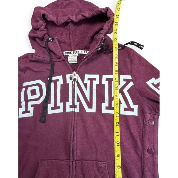 Victoria's Secret PINK Full Zip Hoodie Maroon Burgundy Snap Side Logo Small - Image 7
