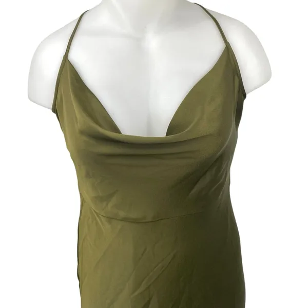 Taylor Olive Green Silky Satin Sleeveless Cami Cowl Neck Tank Slip Dress Size 16 - Image 3