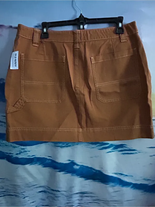 Old Navy Copper-Brown Utility Mini Denim Skirt SZ 12 NWT - Image 8