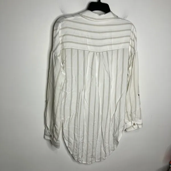 Maeve by‎ Anthropologie white & tan striped shirt button front womens size small - Image 7