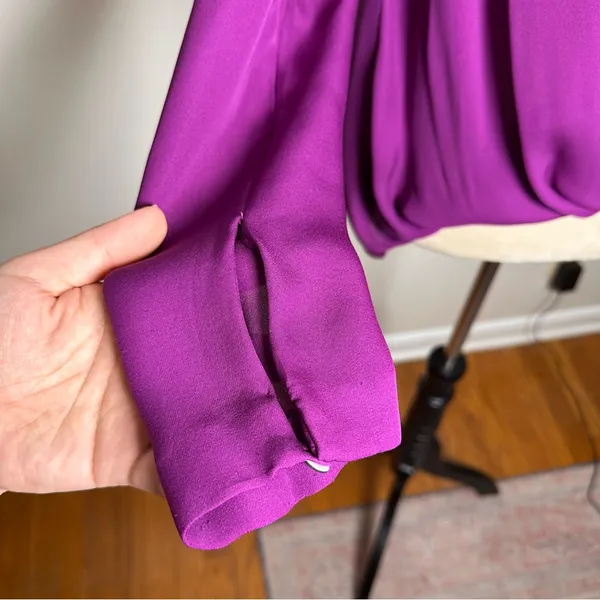 A.L.C. Harmon Silk Orchid Purple Draped Asymmetric V-Neck‎ Relaxed Fit Blouse 4 - Image 5