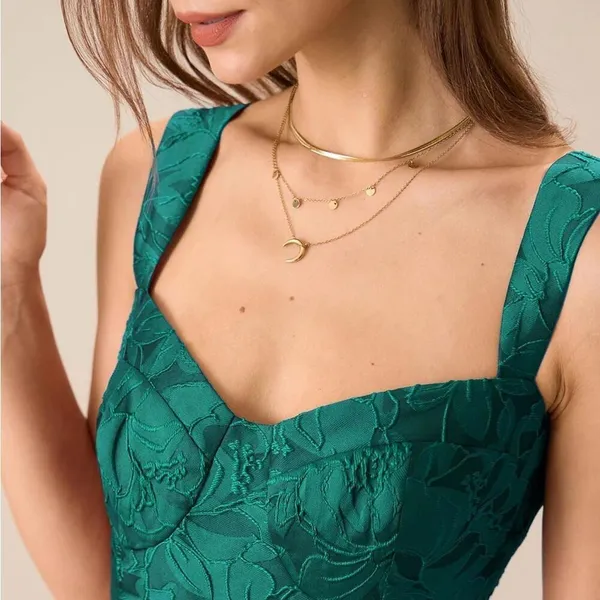 RIHOAS Green Sweetheart Neck Jacquard Midi Dress XS - Image 4