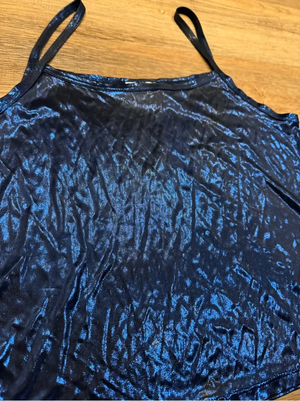 Y2K Metallic Blue Satin Cami with Thin Straps - Women's Top - Image 6