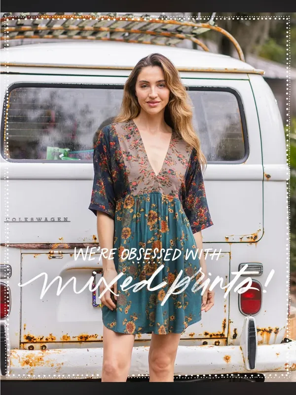 NATURAL LIFE Green Floral V Neck Mini Dress Pockets Boho Forest Brown XS - Image 2