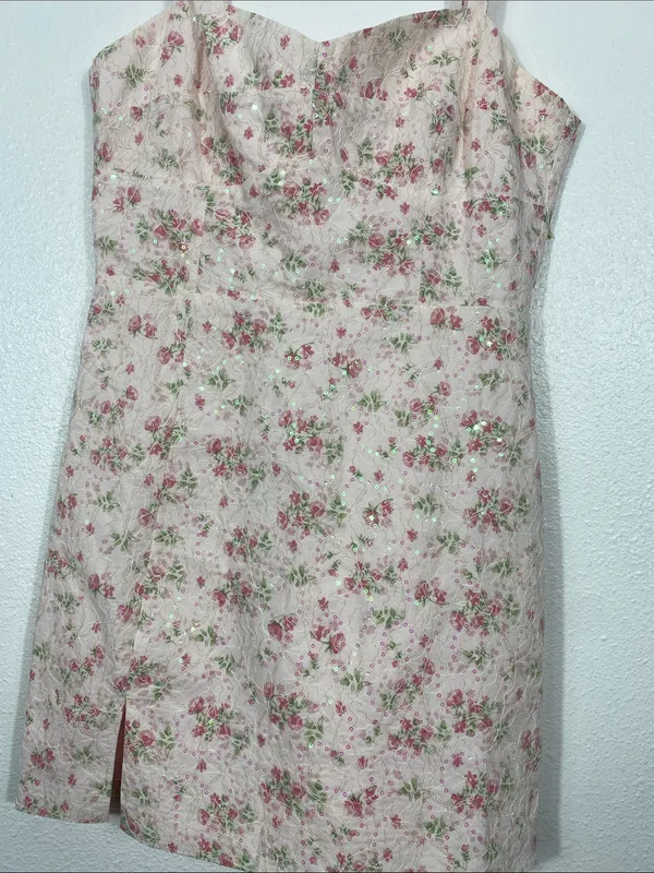 Storia pink floral lace and sequin corset-style mini dress, Size M 100% Rayón - Image 4