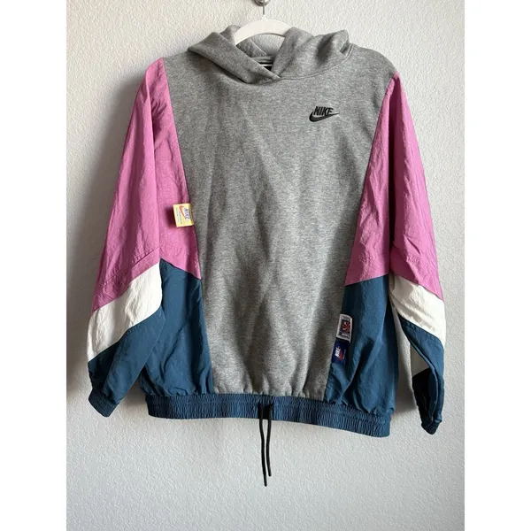 VTG 90s Nike Icon Clash Retro Color Block Pullover Hoodie Woman's XS Oversized - Image 4