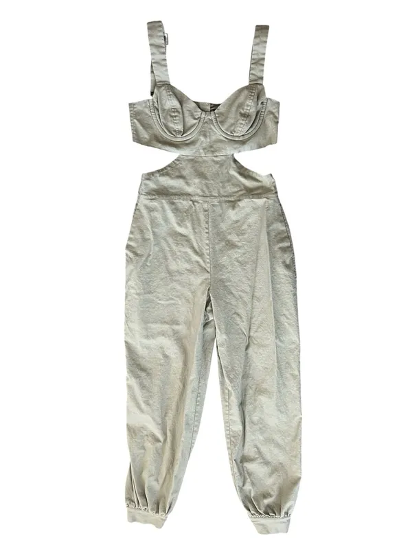 Majorelle Revolve Ameera Linen Cotton Structured Bodice Jumpsuit Taupe Green - Image 11
