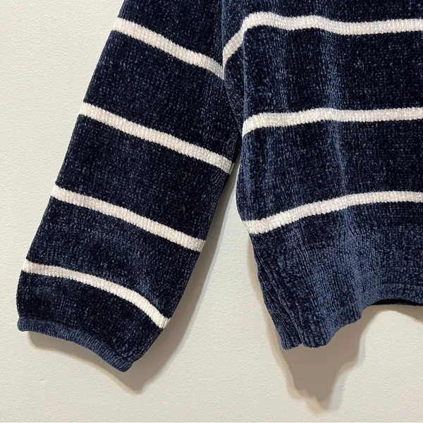 Luv Lane Striped Chenille Knit Sweater Dark Blue White Crewneck S - Image 6