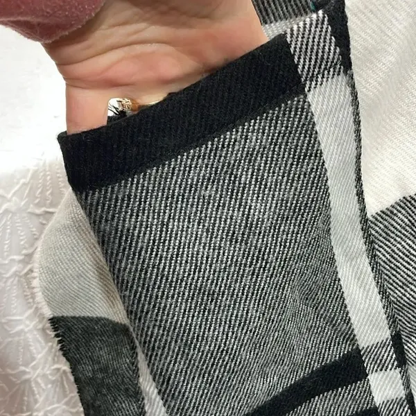 Shawl Vest with arm holes pockets Window Pane plaid oversized black gray white - Image 4