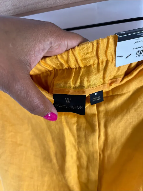 Worthington High Waist Wide Leg Crop Linen Pants M California Gold NWT - Image 5