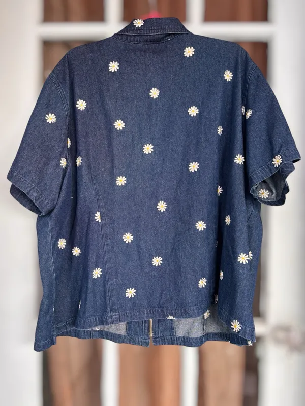 Vintage The Quacker Factory Women’s 3X Daisy Blue Denim Zip Up Top Grandmacore - Image 2