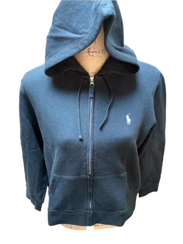 Ralph Lauren Sport Black with White Polo Logo Full-Zip Hoodie Size XL (21” PTP) - Image 2
