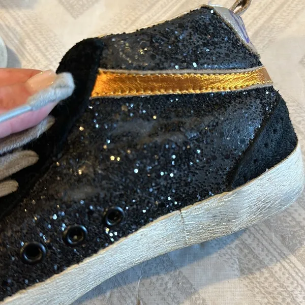 Golden Goose Mid Star Black Glitter and Silver Star Sneakers - Size 37 - Image 10