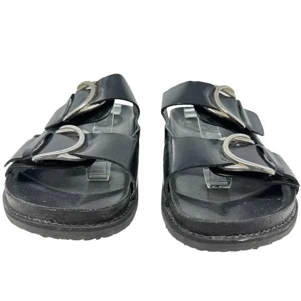 Zara Slide Sandals Buckles‎ Double Strap Faux Leather Black Size 41 US 10 - Image 3