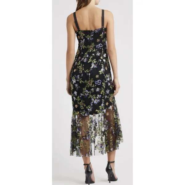 Sam Edelman Black Floral Sequence Embroidered Strapless Dress Size 4 $168 Mesh - Image 2