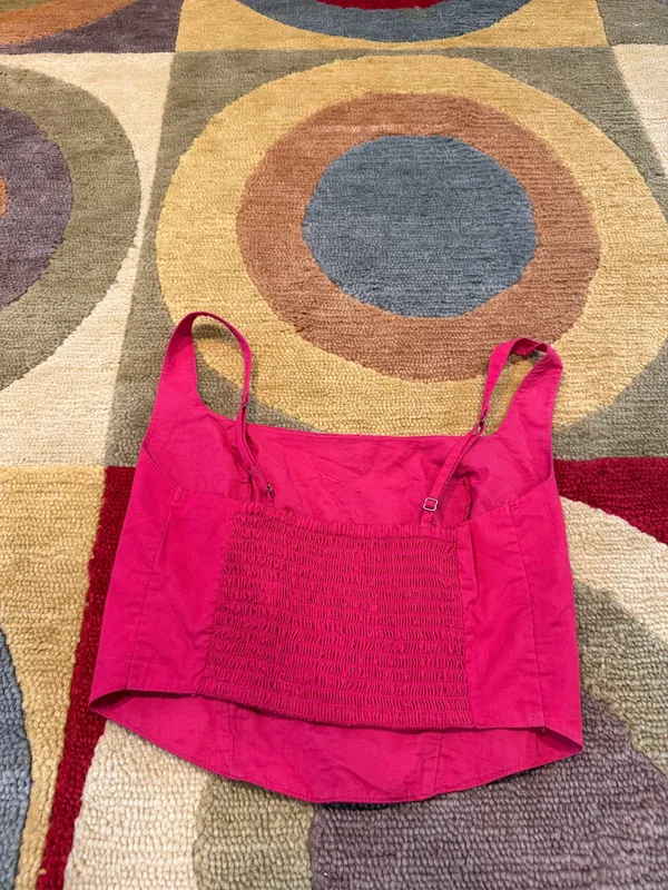 Abercrombie & Fitch Pink Tank Top Crop Top Spaghetti Strap Ruched Back Small - Image 4