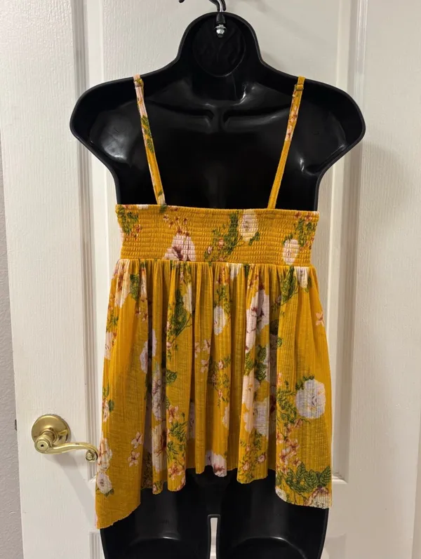 Free People Mirage Boho High-Low Tunic Twist-Front Raw Edge Floral Yellow Cami S - Image 2