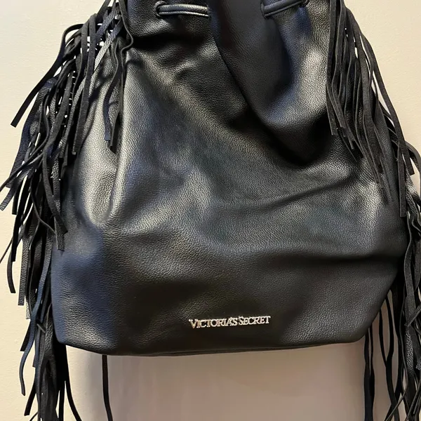 Victoria’s Secret Black‎ Faux Leather Fringe Backpack Boho Shoulder Bag - Image 2
