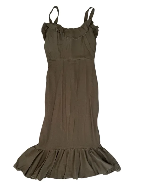 Reformation Women’s Frida Ruffle Hem Column Cocktail Midi Dress Army Green Sz 6 - Image 2
