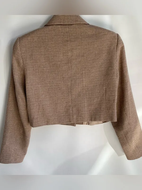 Future Collective tan wool plaid cropped blazer equestrian preppy fall jacket M Size M - Image 6