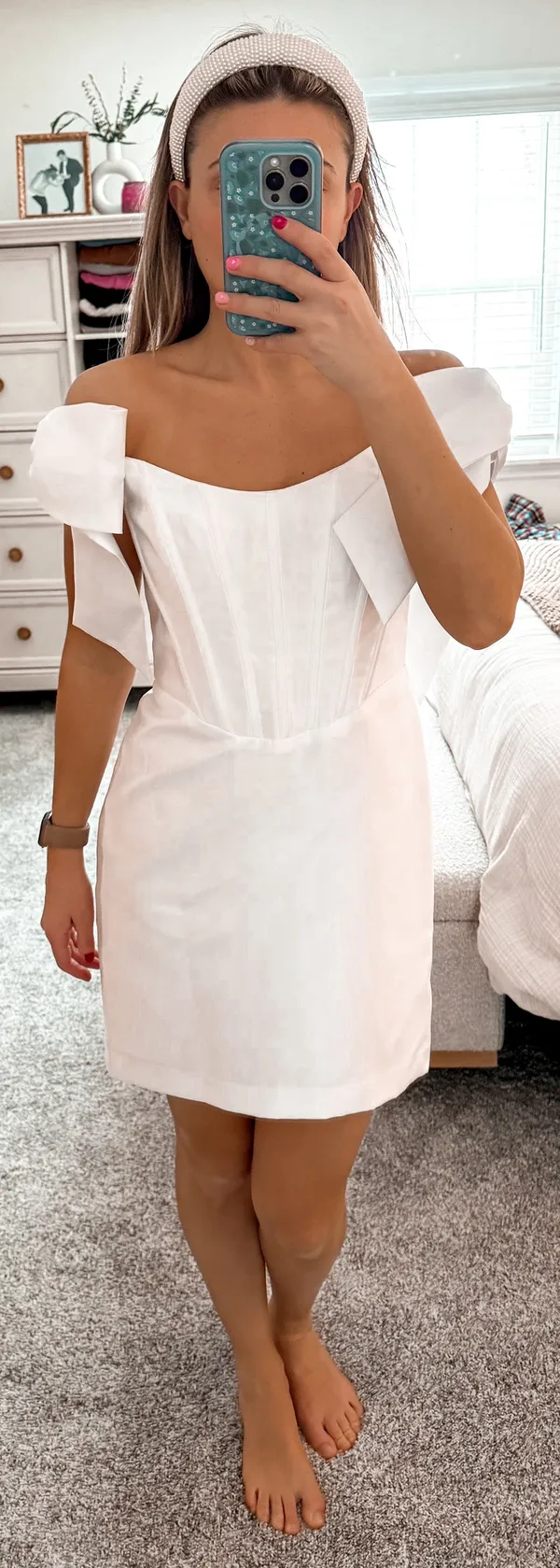 Alfred Sung White Corset Mini Dress With Bow Sleeves - Image 2