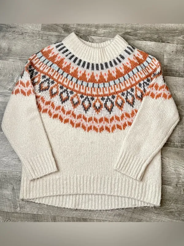 Aerie Pullover Knit Sweater Women's Cream Fair Isle Long Sleeve Sz S/P - Image 3