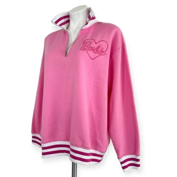 BARBIE Pink 1/4 Zip Sweatshirt Size L NEW - Image 4