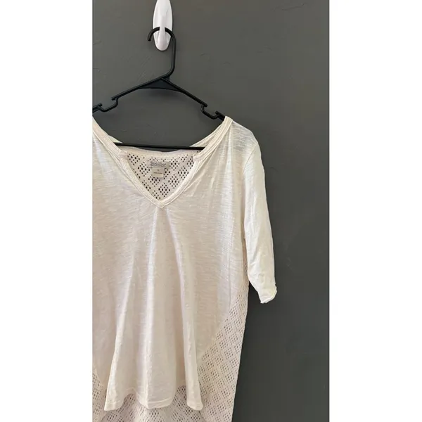 Lucky Brand Cream Cotton Pointelle Knit Top XL Womens Boho Cream Crochet Cottage - Image 5