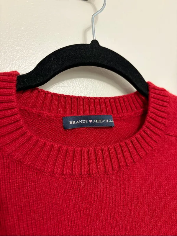 Brandy Melville Classic Pop of Red Wool Crewneck Sweater - OS - Image 3