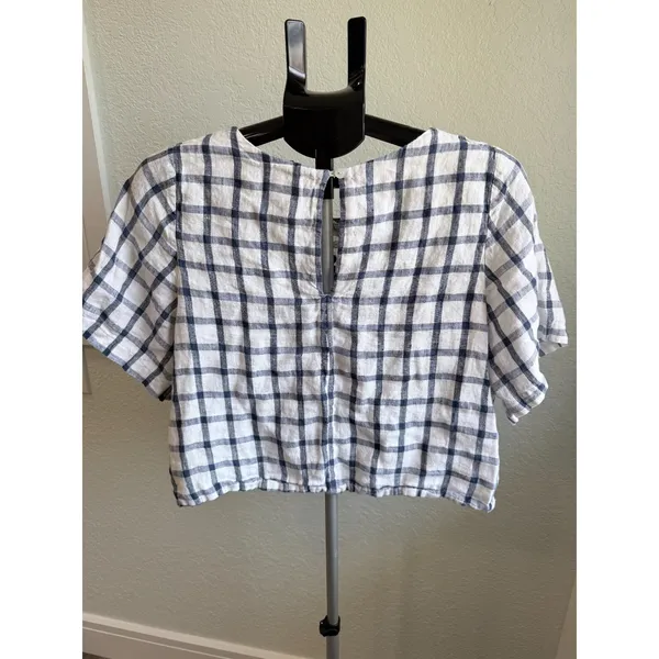 Anthropolgie Moon River April Embroidered Gingham Cropped Plaid Top Size L - Image 3