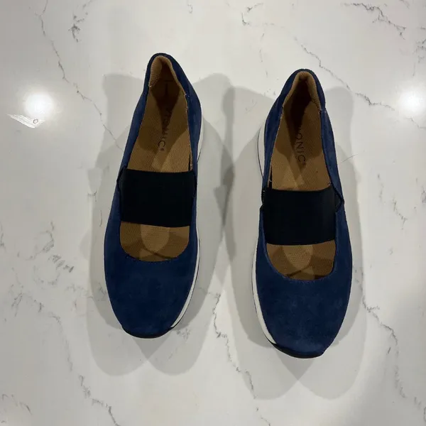 Vionic Navy Suede Slip-On Flats with Black Elastic - Image 5